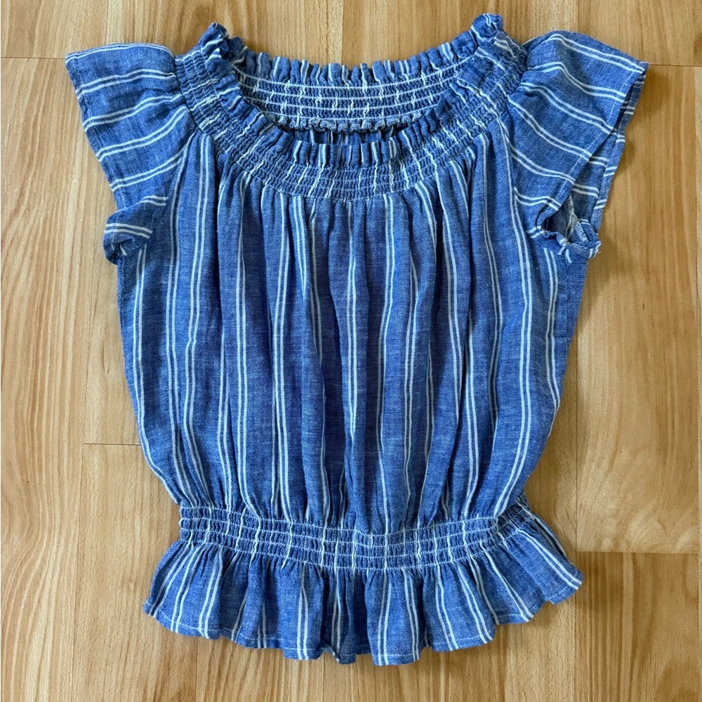 Rails Blue and White Smocked Blouse